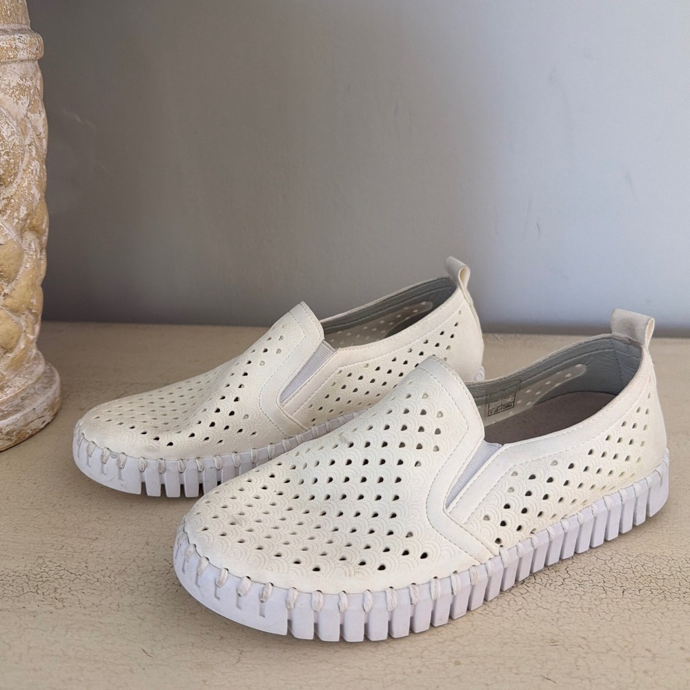Ilse Jacobsen Tulip 139 Off White Perforated Slip On‎ Loafers Shoes Womens EU 36